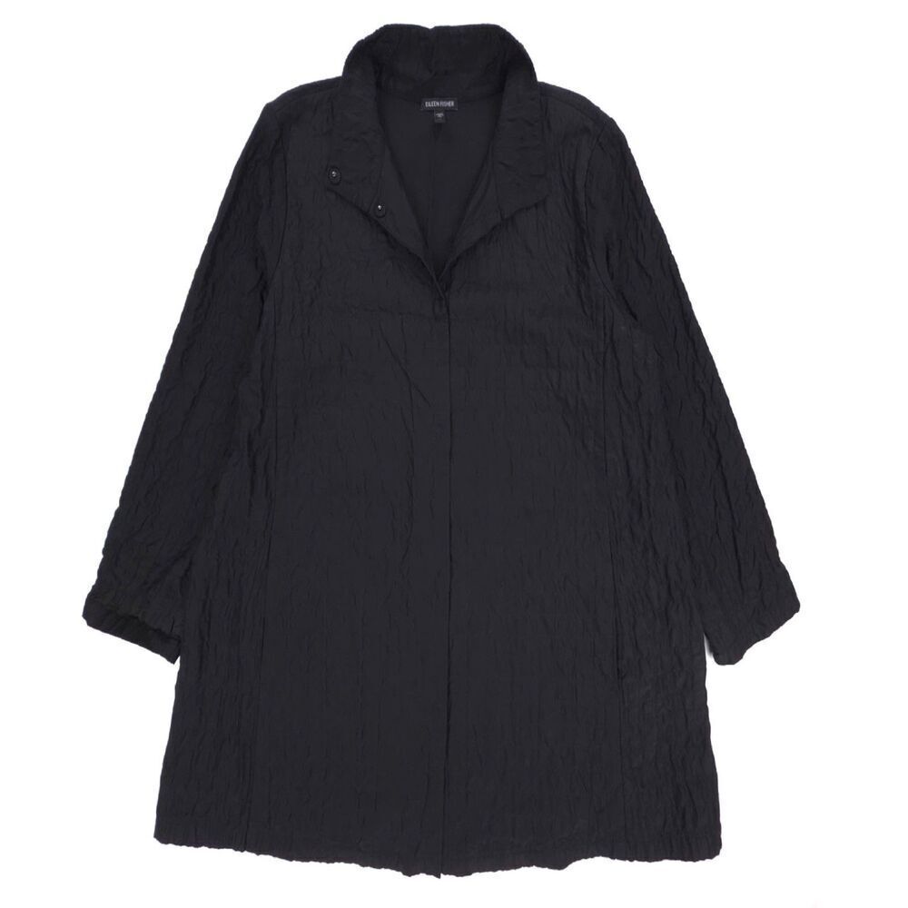NEW Eileen Fisher 100% Silk Stand Collar Long Jacket Minimal Quiet Luxury Lagom